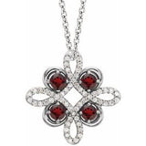Platinum Natural Mozambique Garnet & 1/6 CTW Natural Diamond Clover 18" Necklace