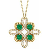 14K Yellow Natural Emerald & 1/6 CTW Natural Diamond Clover 18" Necklace