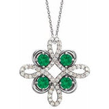 Platinum Natural Emerald & 1/6 CTW Natural Diamond Clover 18" Necklace