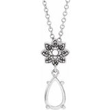 14K White 8x5 mm Pear Floral-Inspired 16-18" Necklace Mounting