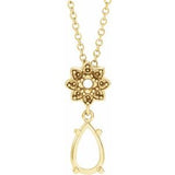 14K Yellow 8x5 mm Pear Floral-Inspired 16-18" Necklace Mounting