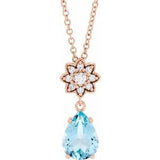 14K Rose Natural Aquamarine & .08 CTW Natural Diamond 16-18" Necklace