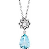 Platinum Natural Aquamarine & .08 CTW Natural Diamond 16-18" Necklace