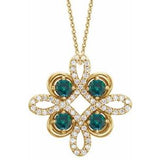14K Yellow Natural Alexandrite & 1/6 CTW Natural Diamond Clover 18" Necklace