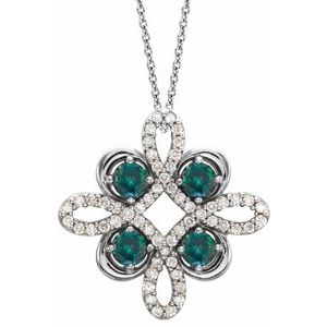 14K White Lab-Grown Alexandrite & 1/6 CTW Diamond Clover 18" Necklace