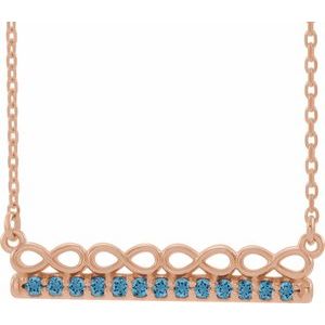 14K Rose Natural Aquamarine Infinity-Inspired Bar 18" Necklace