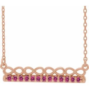 14K Rose Natural Pink Tourmaline Infinity-Inspired Bar 16" Necklace