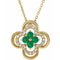 14K Yellow Natural Emerald & .08 CTW Natural Diamond Clover 18