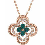 14K Rose Natural Alexandrite & .08 CTW Natural Diamond Clover 18" Necklace
