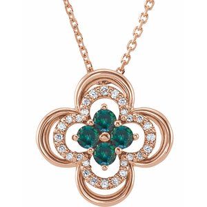 14K Rose Lab-Grown Alexandrite & .08 CTW Natural Diamond Clover 18" Necklace