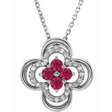 14K White Lab-Grown Ruby & .08 CTW Natural Diamond Clover 18" Necklace