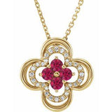 14K Yellow Lab-Grown Ruby & .08 CTW Natural Diamond Clover 18" Necklace