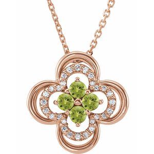 14K Rose Natural Peridot & .08 CTW Natural Diamond Clover 18" Necklace
