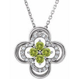 14K White Natural Peridot & .08 CTW Natural Diamond Clover 18" Necklace