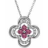 14K White Natural Pink Tourmaline & .08 CTW Natural Diamond Clover 18" Necklace