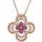 14K Rose Natural Pink Tourmaline & .08 CTW Natural Diamond Clover 18