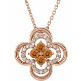 14K Rose Natural Citrine & .08 CTW Natural Diamond Clover 18" Necklace