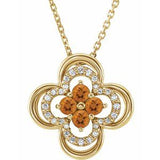 14K Yellow Natural Citrine & .08 CTW Natural Diamond Clover 18" Necklace