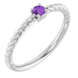 Sterling Silver 3 mm Natural Amethyst Solitaire Rope Ring