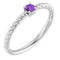 Sterling Silver 3 mm Natural Amethyst Solitaire Rope Ring