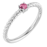 Platinum 3 mm Natural Pink Tourmaline Solitaire Rope Ring