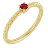 14K Yellow 3 mm Natural Ruby Solitaire Rope Ring