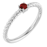 Platinum 3 mm Natural Mozambique Garnet Solitaire Rope Ring
