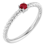 Platinum 3 mm Lab-Grown Ruby Solitaire Rope Ring
