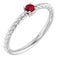 14K White 3 mm Natural Ruby Solitaire Rope Ring