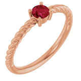 14K Rose 4 mm Natural Ruby Solitaire Rope Ring
