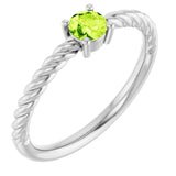 14K White 4 mm Natural Peridot Solitaire Rope Ring