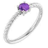 Platinum 4 mm Natural Amethyst Solitaire Rope Ring