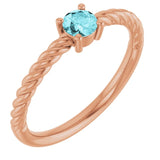 14K Rose 4 mm Natural Blue Zircon Solitaire Rope Ring