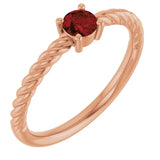 14K Rose 4 mm Natural Mozambique Garnet Solitaire Rope Ring
