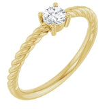 14K Yellow 4 mm Natural White Sapphire Solitaire Rope Ring