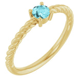 14K Yellow 4 mm Natural Blue Zircon Solitaire Rope Ring