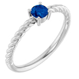 14K White 4 mm Lab-Grown Blue Sapphire Solitaire Rope Ring