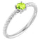 Sterling Silver 4 mm Natural Peridot Solitaire Rope Ring