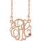 14K Rose 30 mm 3-Initials Imitation Pink Tourmaline Script Monogram 18