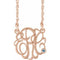 14K Rose Gold-Plated Sterling Silver 30 mm 3-Initials Imitation Aquamarine Script Monogram 18
