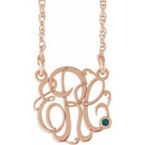 14K Rose Gold-Plated Sterling Silver 25 mm 3-Initials Imitation Alexandrite Script Monogram 18" Necklace