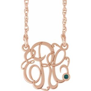 14K Rose 25 mm 3-Initials Imitation Alexandrite Script Monogram 18" Necklace