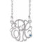 Rhodium-Plated Sterling Silver 25 mm 3-Initials Imitation Aquamarine Script Monogram 18