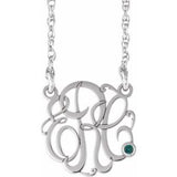 10K White 25 mm 3-Initials Imitation Alexandrite Script Monogram 18" Necklace