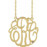 14K Yellow 20 mm 3-Initials Imitation Blue Zircon Script Monogram 18" Necklace