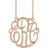 14K Rose 20 mm 3-Initials Imitation Blue Zircon Script Monogram 18" Necklace